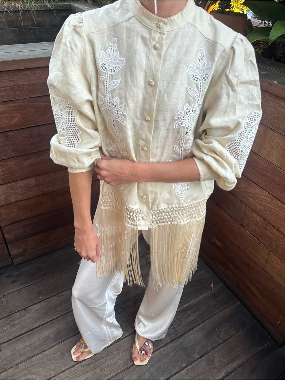 FARM Rio Sand Richilieu Linen Button-Up Shirt